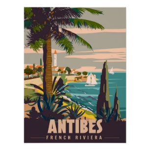 Franse Rivièra Antibes Retro Poster. Tropische kus Perfect Poster