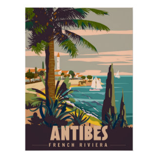 Franse Rivièra Antibes Retro Poster. Tropische kus Perfect Poster