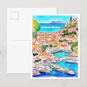 Franse Riviera Art  Illustratie Reizen Briefkaart