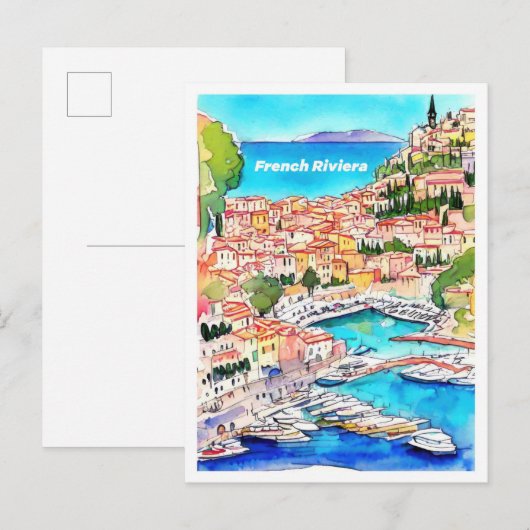 Franse Riviera Art Illustratie Reizen Briefkaart (Voorkant / Achterkant)