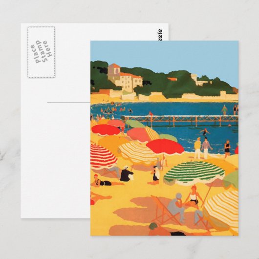  Franse Riviera Beach Illustration Briefkaart (Voorkant / Achterkant)