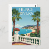 Franse Riviera Beach Travel Poster Briefkaart (Voorkant / Achterkant)