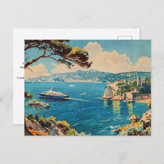 Franse Riviera, Frankrijk Art Deco Reizen Briefkaart (Voorkant / Achterkant)