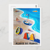 Franse riviera, mensen op het strand, vissersboten briefkaart (Voorkant / Achterkant)