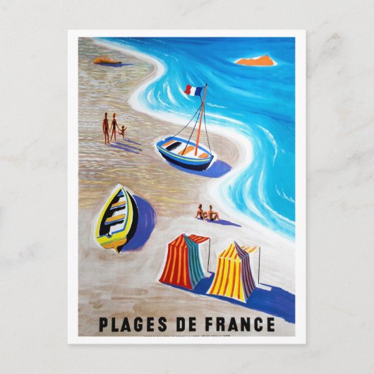 Franse riviera, mensen op het strand, vissersboten briefkaart (Voorkant)