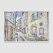 Franse Riviera Street Buildings Schets Decoupage Tissuepapier (Voorkant)