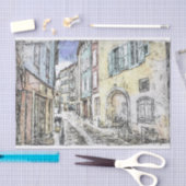 Franse Riviera Street Buildings Schets Decoupage Tissuepapier (Craft)