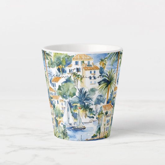 Franse Riviera Tropische Palmbomen Latte Mok (Voorkant)