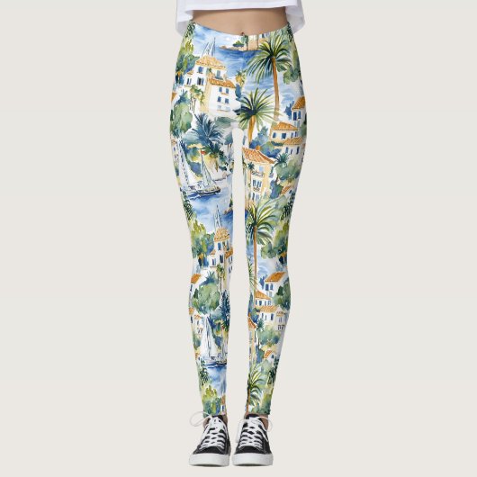 Franse Rivièra Tropische Palmbomen Leggings (Voorkant)
