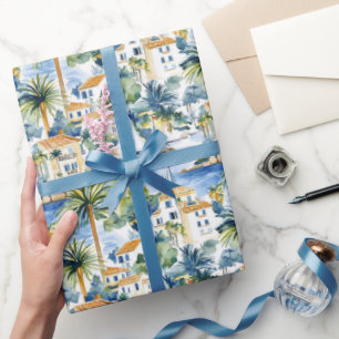Franse Rivièra Tropische Palmbomen Verjaardag Cadeaupapier