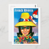 Franse riviera, zonnebril met geel pet briefkaart (Voorkant / Achterkant)