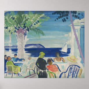  Franse rivierafdrukken, palmboom en Zee Poster