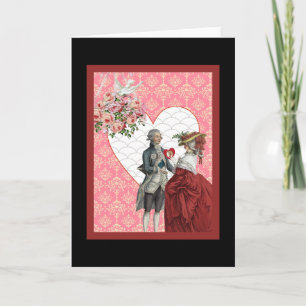 Franse Rococo Couple en Pink Damask Valentijn Feestdagen Kaart