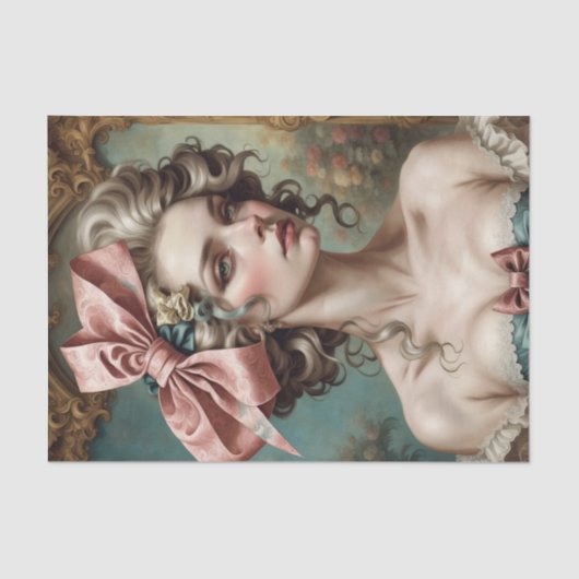 Franse rococo dame met boog 1 decoupage papier (Voorkant)
