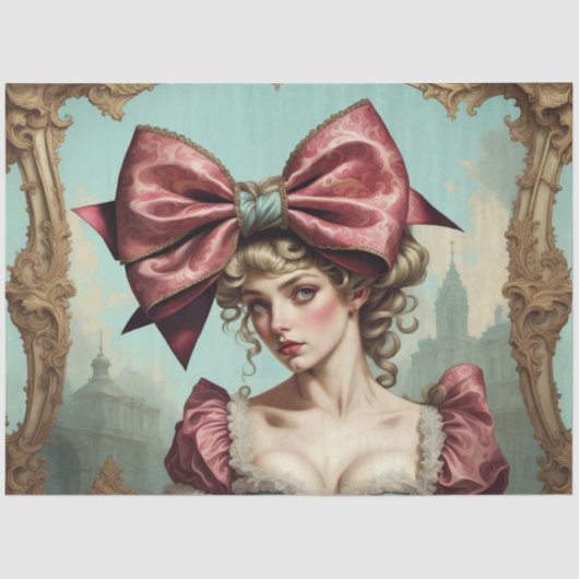 Franse rococo dame met boog 2 decoupage papier (Voorkant)