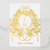 Franse Rococo Gouden Folie Roos Monogram Bruiloft Uitnodiging (Voorkant)