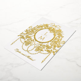 Franse Rococo Gouden Folie Roos Monogram Bruiloft Uitnodiging