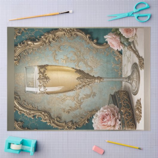 Franse Rococo Parijse Champagne Glas Decoupage Tissuepapier (Craft)
