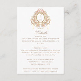 Franse Rococo Roos Monogram Huwelijk Informatiekaartje
