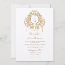 Franse Rococo Roos Monogram Huwelijk Kaart