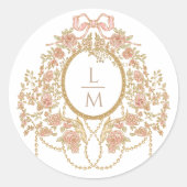 Franse Rococo Roos Monogram Huwelijk Ronde Sticker (Voorkant)