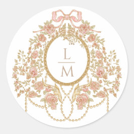 Franse Rococo Roos Monogram Huwelijk Ronde Sticker