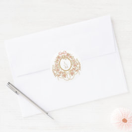 Franse Rococo Roos Monogram Huwelijk Ronde Sticker