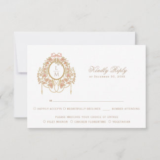 Franse Rococo Roos Monogram Huwelijk RSVP Kaartje
