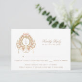 Franse Rococo Roos Monogram Huwelijk RSVP Kaartje (Staand voorkant)