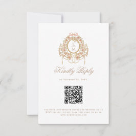 Franse Rococo Roos Monogram Huwelijks QR Code RSVP Kaartje