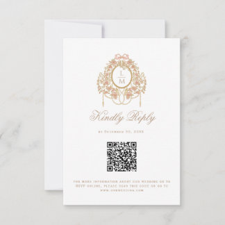 Franse Rococo Roos Monogram Huwelijks QR Code RSVP Kaartje