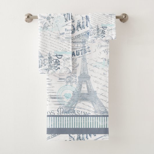 Franse Romance Collage Blue ID226 Bad Handdoek (Insitu)