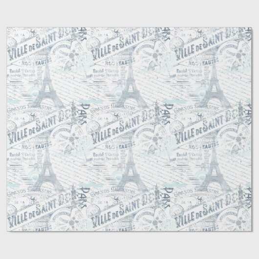  Franse Romance Collage Blue ID226 Cadeaupapier (Vlak)