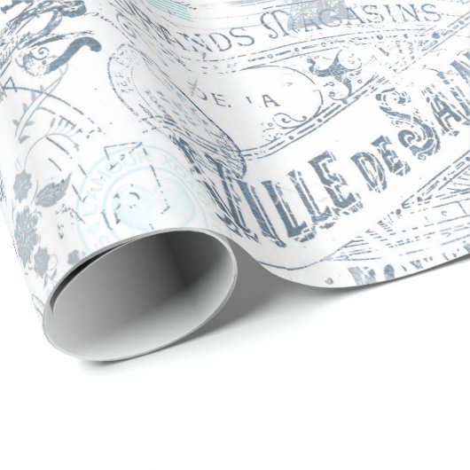  Franse Romance Collage Blue ID226 Cadeaupapier (Rol Hoek)