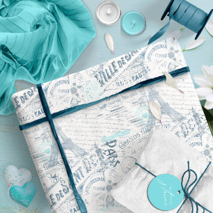 Franse Romance Collage Blue ID226 Cadeaupapier