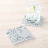  Franse Romance Collage Blue ID226 Glazen Onderzetter (Schuin)