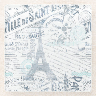 Franse Romance Collage Blue ID226 Glazen Onderzetter