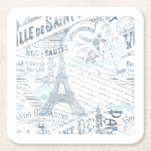 Franse Romance Collage Blue ID226 Kartonnen Onderzetters