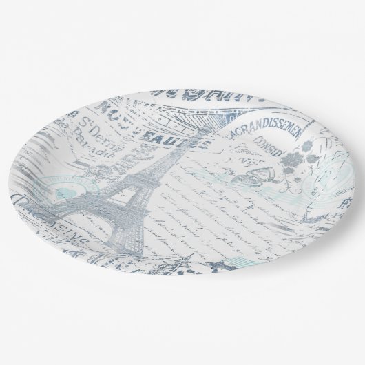  Franse Romance Collage Blue ID226 Papieren Bordje (Gekanteld)