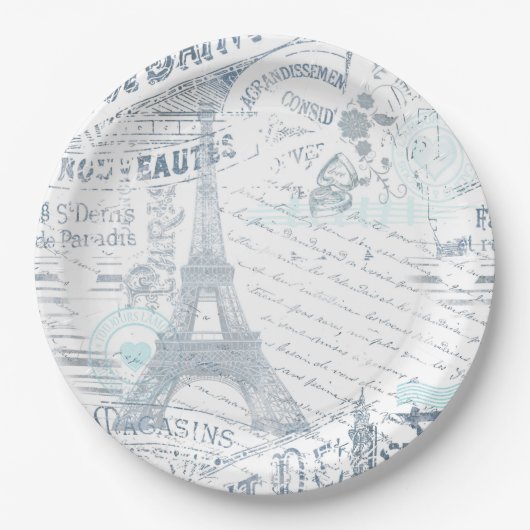  Franse Romance Collage Blue ID226 Papieren Bordje (Voorkant)