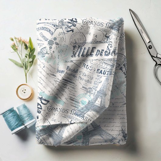  Franse Romance Collage Blue ID226 Stof