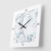  Franse Romance Collage Blue ID226 Vierkante Klok (Hoek)