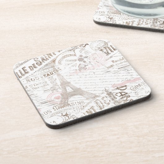 Franse Romance Collage Pink ID226 Bier Onderzetter (Linkerzijde)