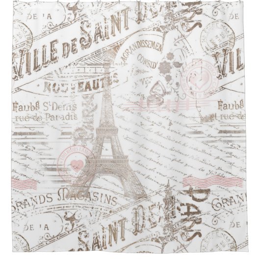  Franse Romance Collage Pink ID226 Douchegordijn (Voorkant)