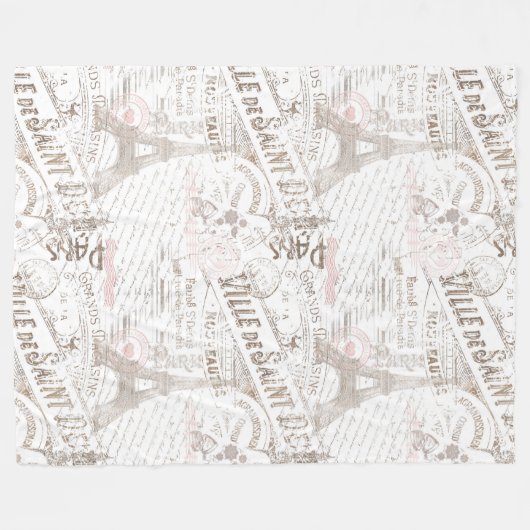  Franse Romance Collage Pink ID226 Fleece Deken (Voorkant (Horizontaal))