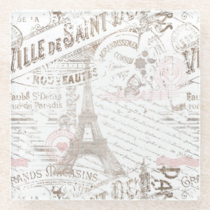 Franse Romance Collage Pink ID226 Glazen Onderzetter