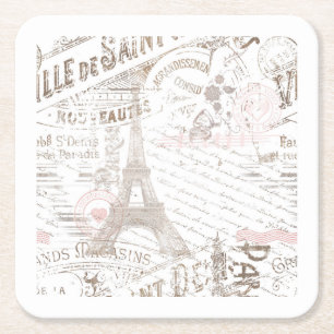 Franse Romance Collage Pink ID226 Kartonnen Onderzetters