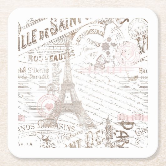  Franse Romance Collage Pink ID226 Kartonnen Onderzetters (Voorkant)