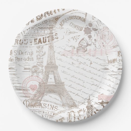  Franse Romance Collage Pink ID226 Papieren Bordje (Voorkant)