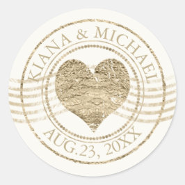 Franse Romance Heart Wedding Gold ID870 Ronde Sticker